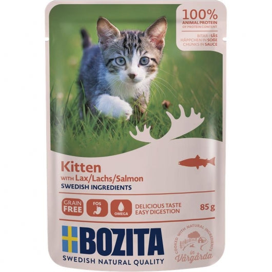 Bozita Pouch Häppchen in Soße Lachs für Kitten 85g – 12er-Pack