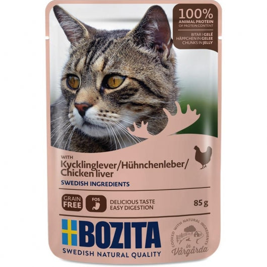Bozita Pouch Häppchen in Gelee mit Hühnchenleber 85g – 12er-Pack