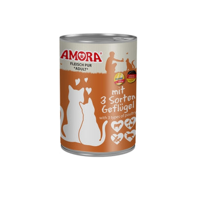 Amora Cat Dose Fleisch Pur 3 Sorten Geflügel - 400g – 6er-Pack