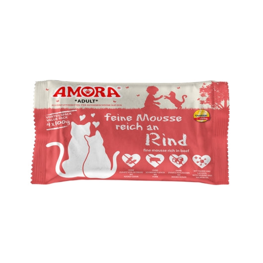 Amora Cat PB feine Mousse reich an Rind 4x100g – 10er-Pack