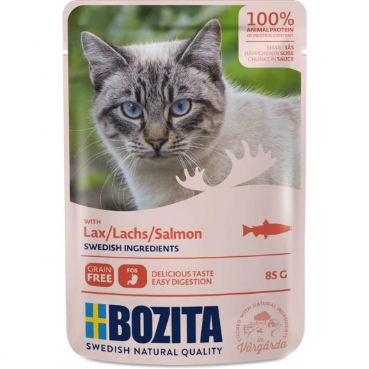 Bozita Pouch Häppchen in Soße mit Lachs 85g – 12er-Pack
