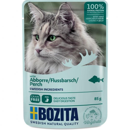 Bozita Pouch Häppchen in Gelee mit Flussbarsch 85g – 12er-Pack