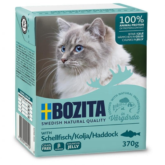 Bozita Cat Tetra Recard Häppchen in Gelee Schellfisch 370g – 6er-Pack
