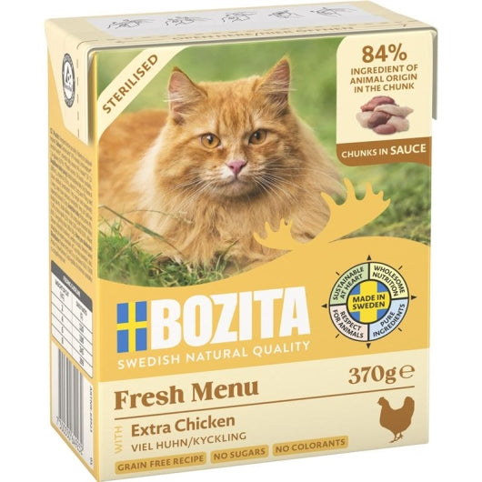 Bozita Cat Tetra Recard Häppchen in Sauce Sterilised mit viel Huhn 370g – 6er-Pack