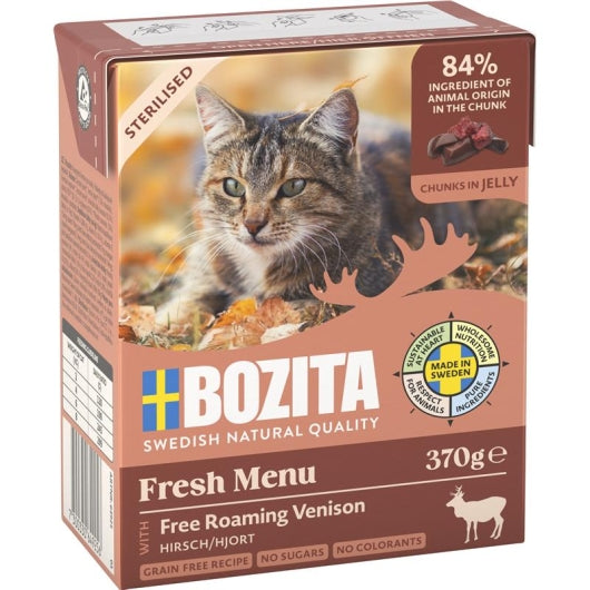 Bozita Cat Tetra Recard Häppchen in Gelee Sterilised mit Hirsch 370g – 6er-Pack