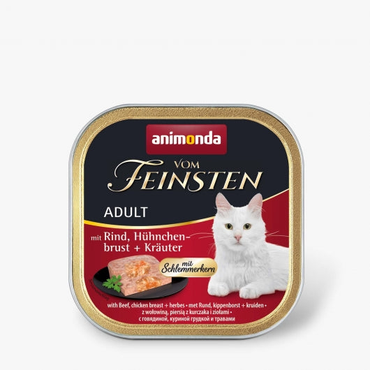 Animonda Vom Feinsten mit Schlemmerkern mit Rind, Hühnchenbrust & Kräutern 100g – 32er-Pack